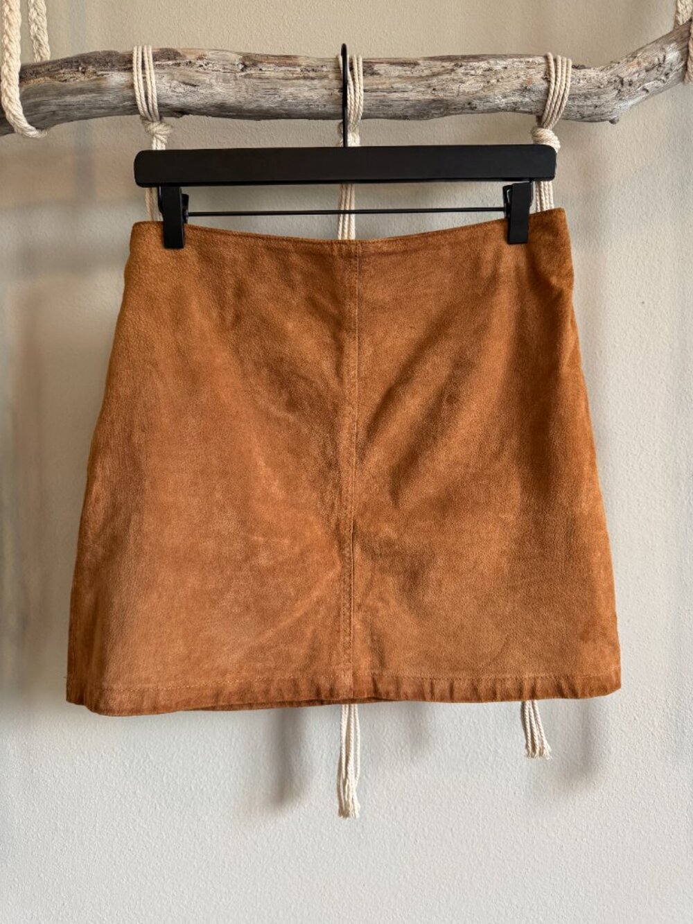 Warehouse Genuine Suede Leather Cognac Brown Mini Skirt - size US 8 UK 12 EU 40